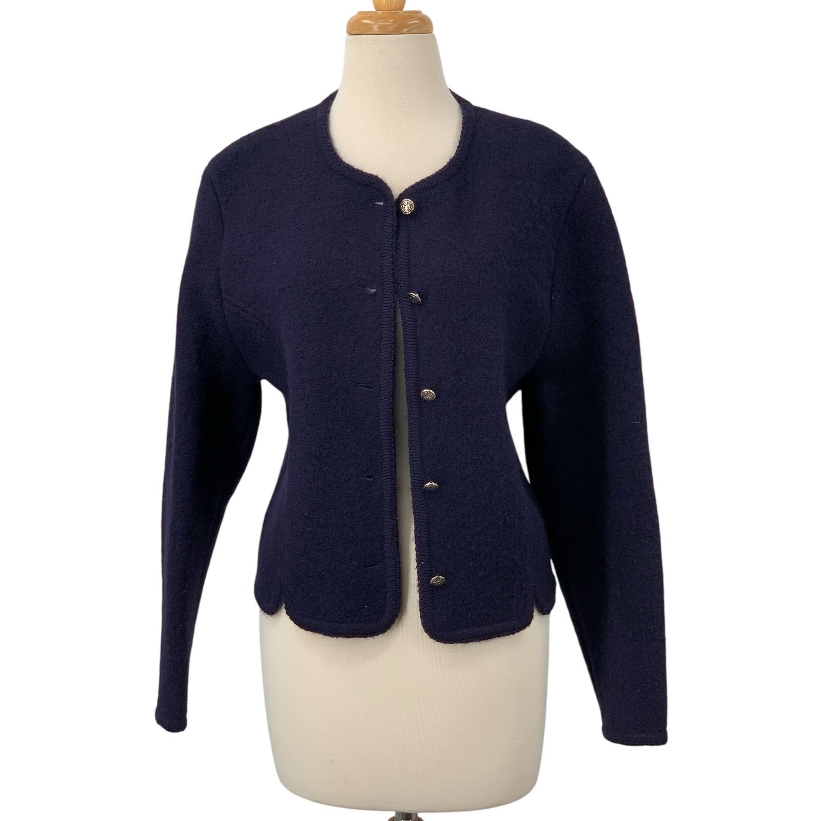 Vintage The Eagle's Eye Women's Navy Blue Boiled Wool Cardigan Sweater Size 10